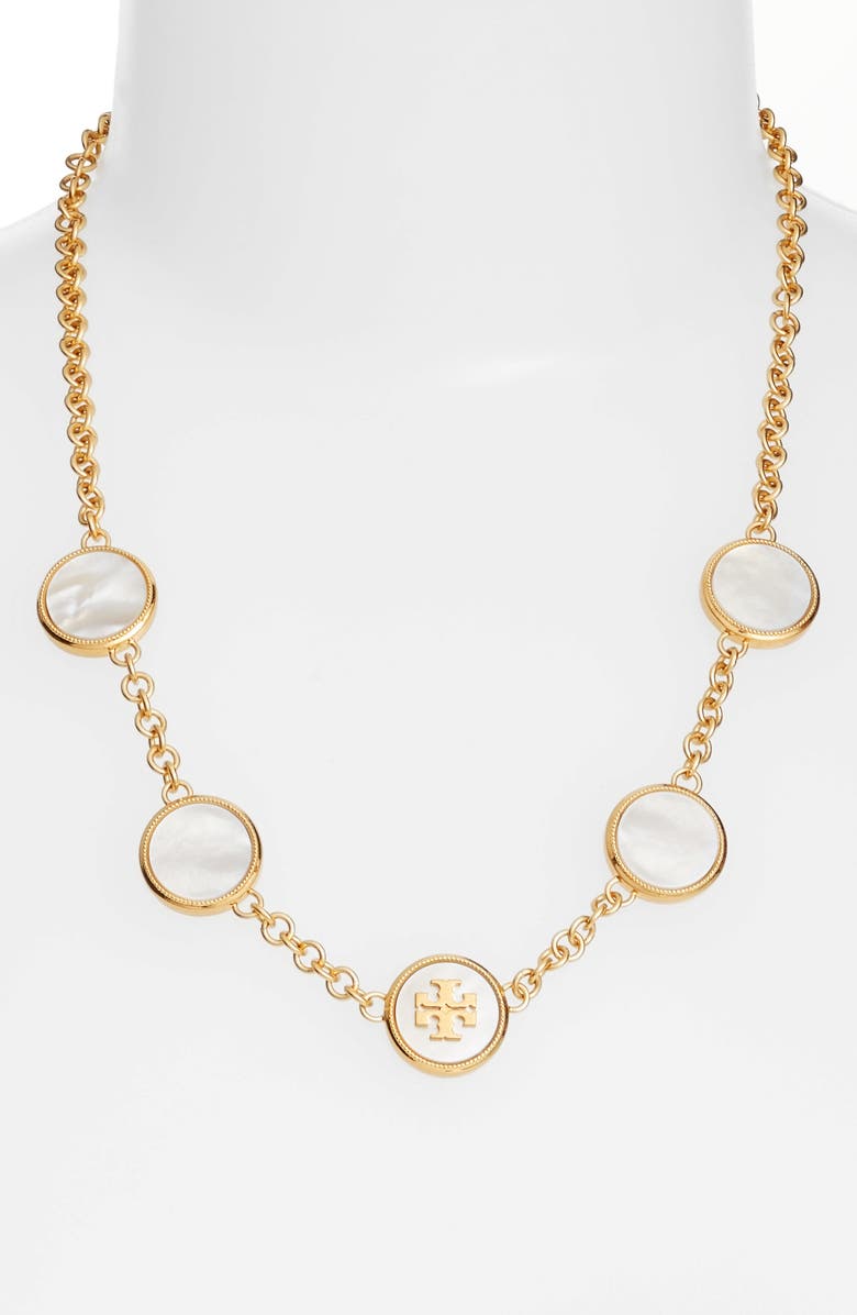 Tory Burch Mother-of-Pearl Station Necklace, Main, color, 