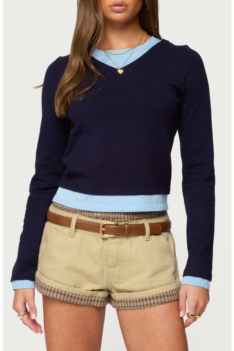 Marthie Faux Layered Sweater, Main, color, NAVY