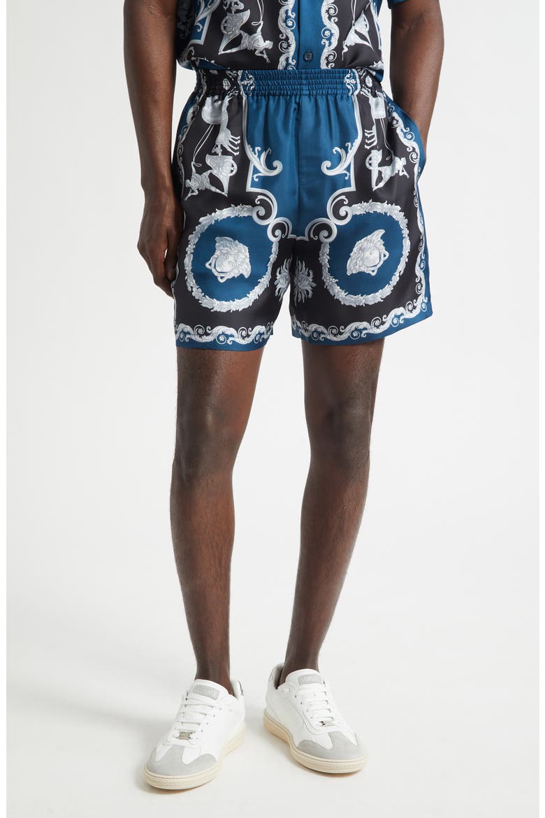 La Coupe des Dieux Silk Shorts, Main, color, 5BE50-BLACK PETROL BLUE