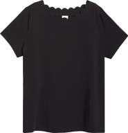 AK ANNE KLEIN Scallop Jewel Neck Stretch Cotton T-Shirt