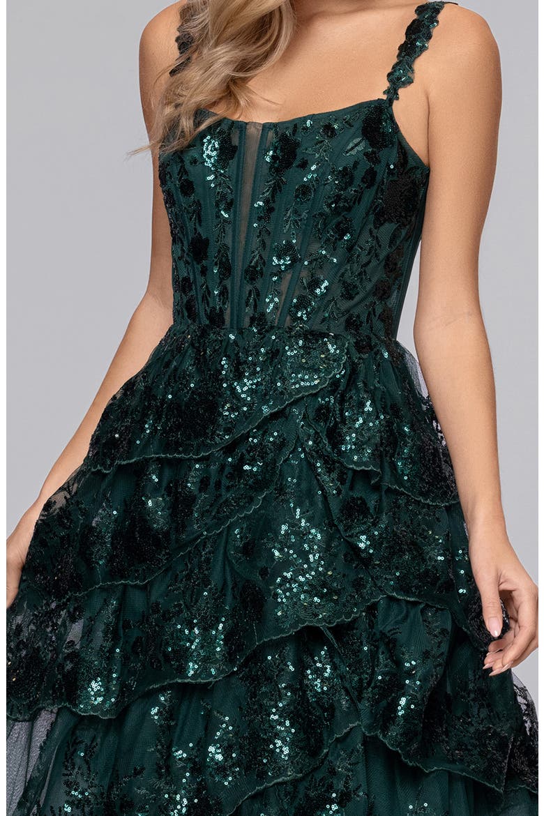 Sequin Tiered Ruffle Ballgown, Alternate, color, HUNTER