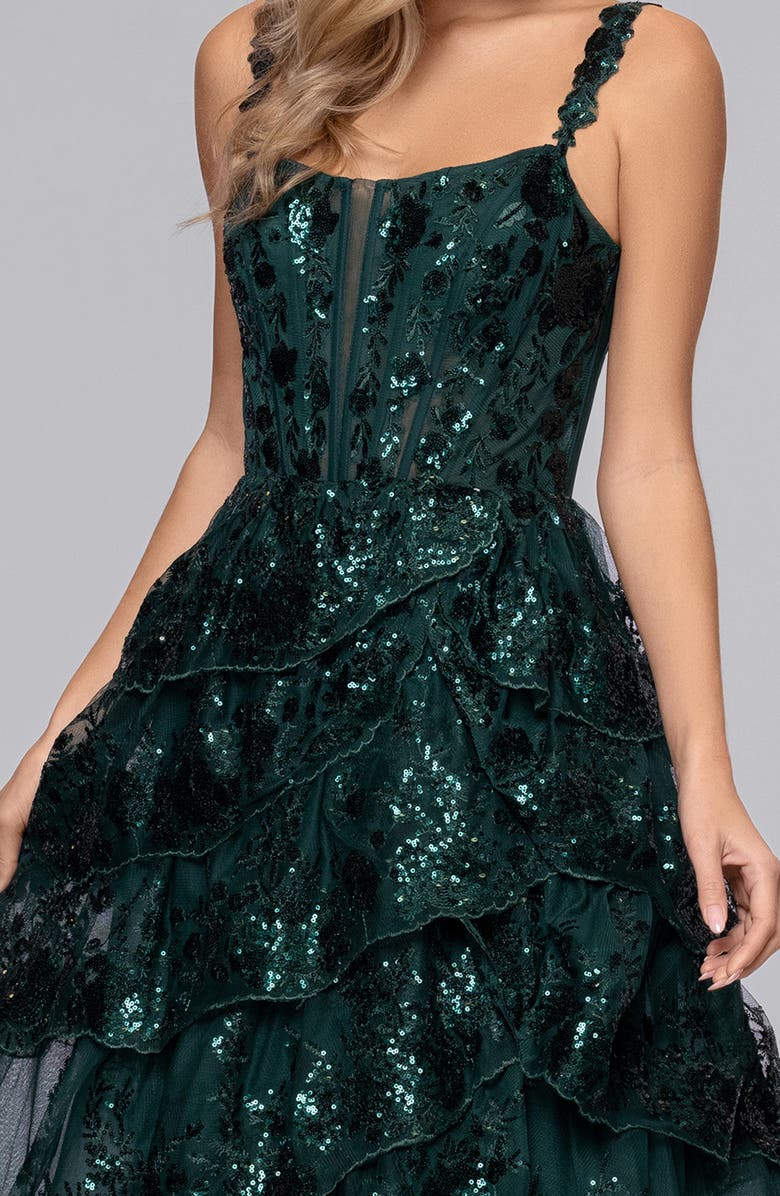 Blondie Nites Sequin Tiered Ruffle Ballgown, Alternate, color, Hunter