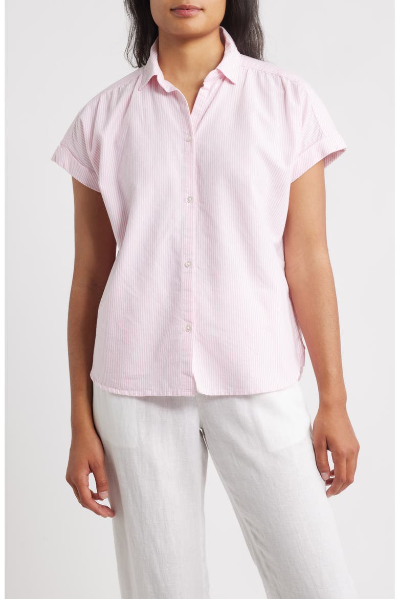 Jamie Stripe Short Sleeve Cotton Shirt, Main, color, PINK CHIC