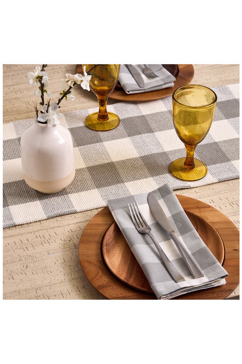 Checkered Fringe Cotton Table Runner, Alternate, color, GRAY