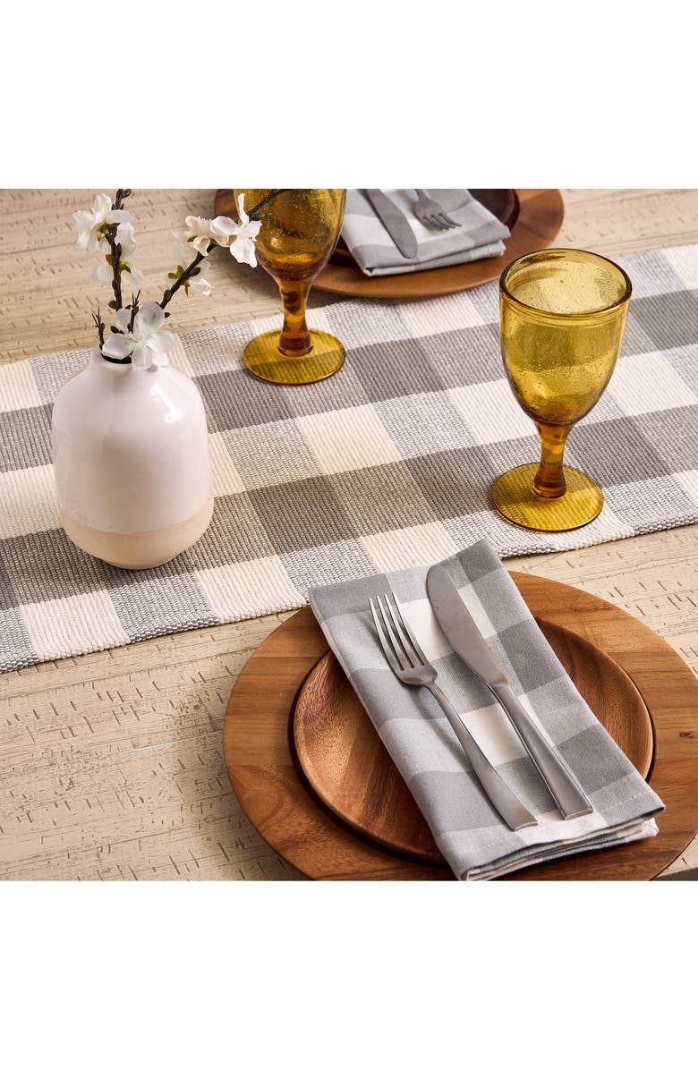 Design Imports Checkered Fringe Cotton Table Runner, Alternate, color, Gray