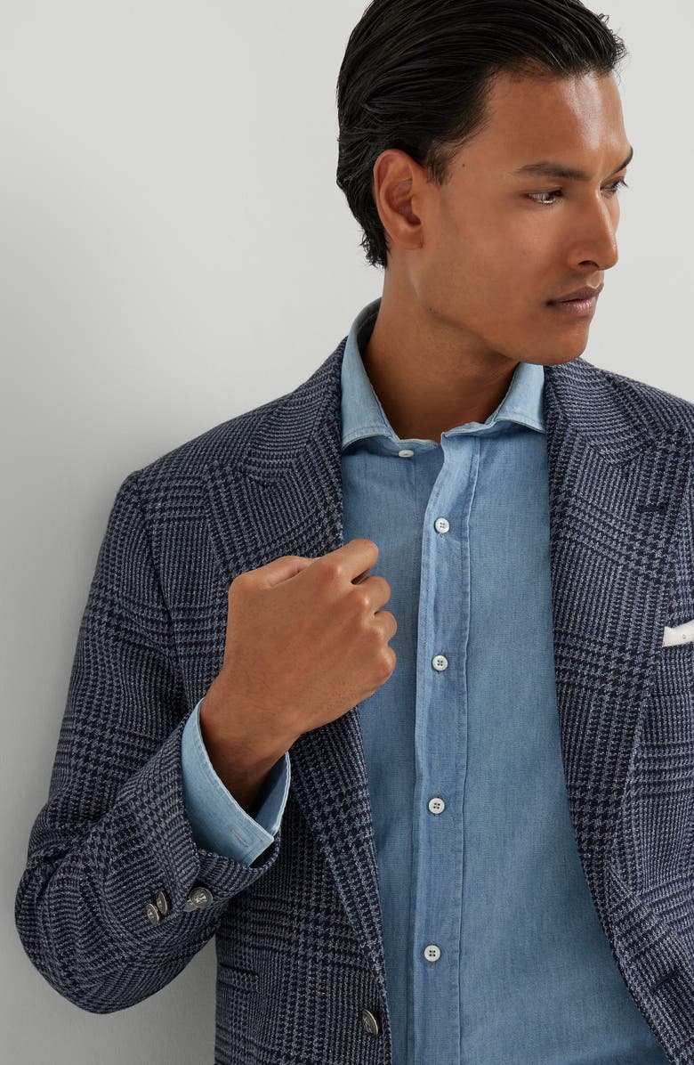 Brunello Cucinelli Prince of Wales deconstructed blazer, Alternate, color, Denim