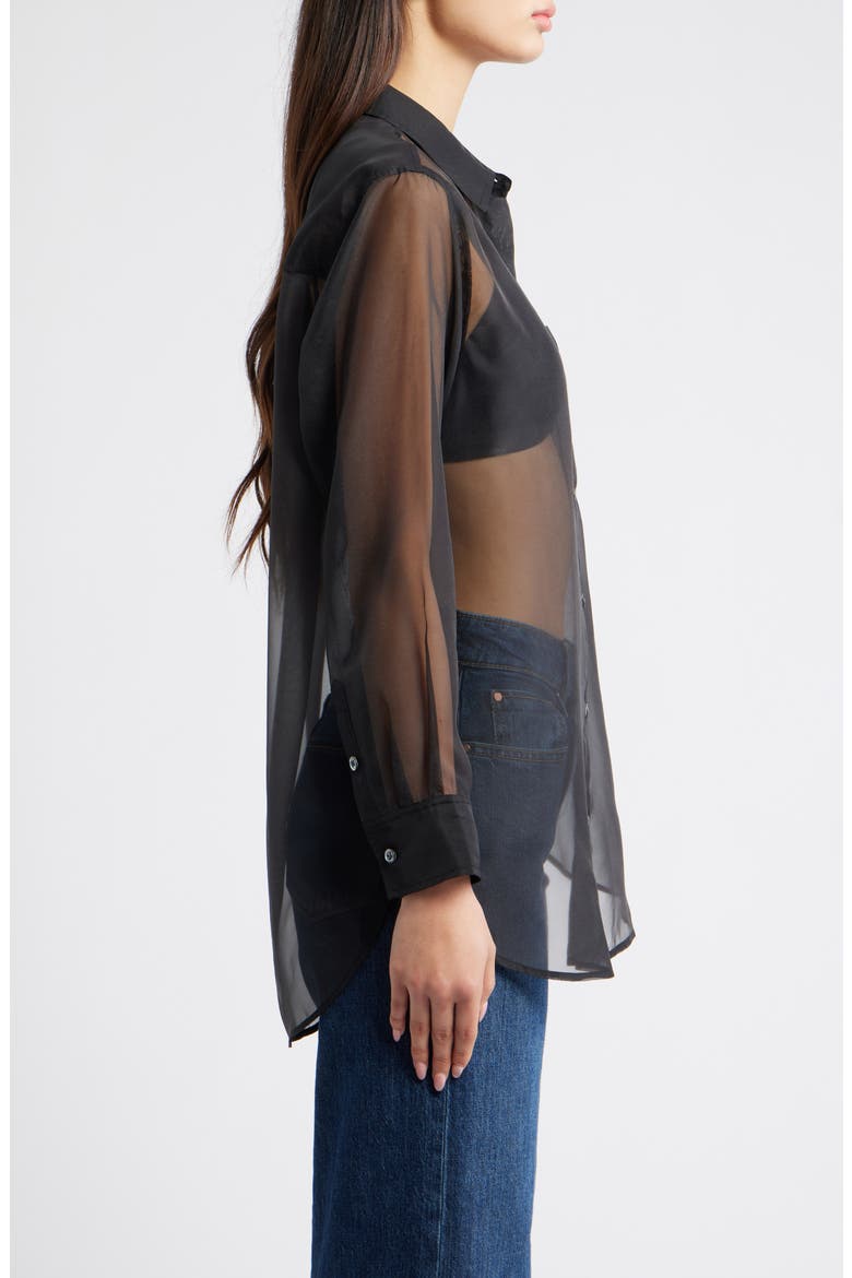 Sofiya Sheer Oversize Button-Up Shirt, Alternate, color, BLACK
