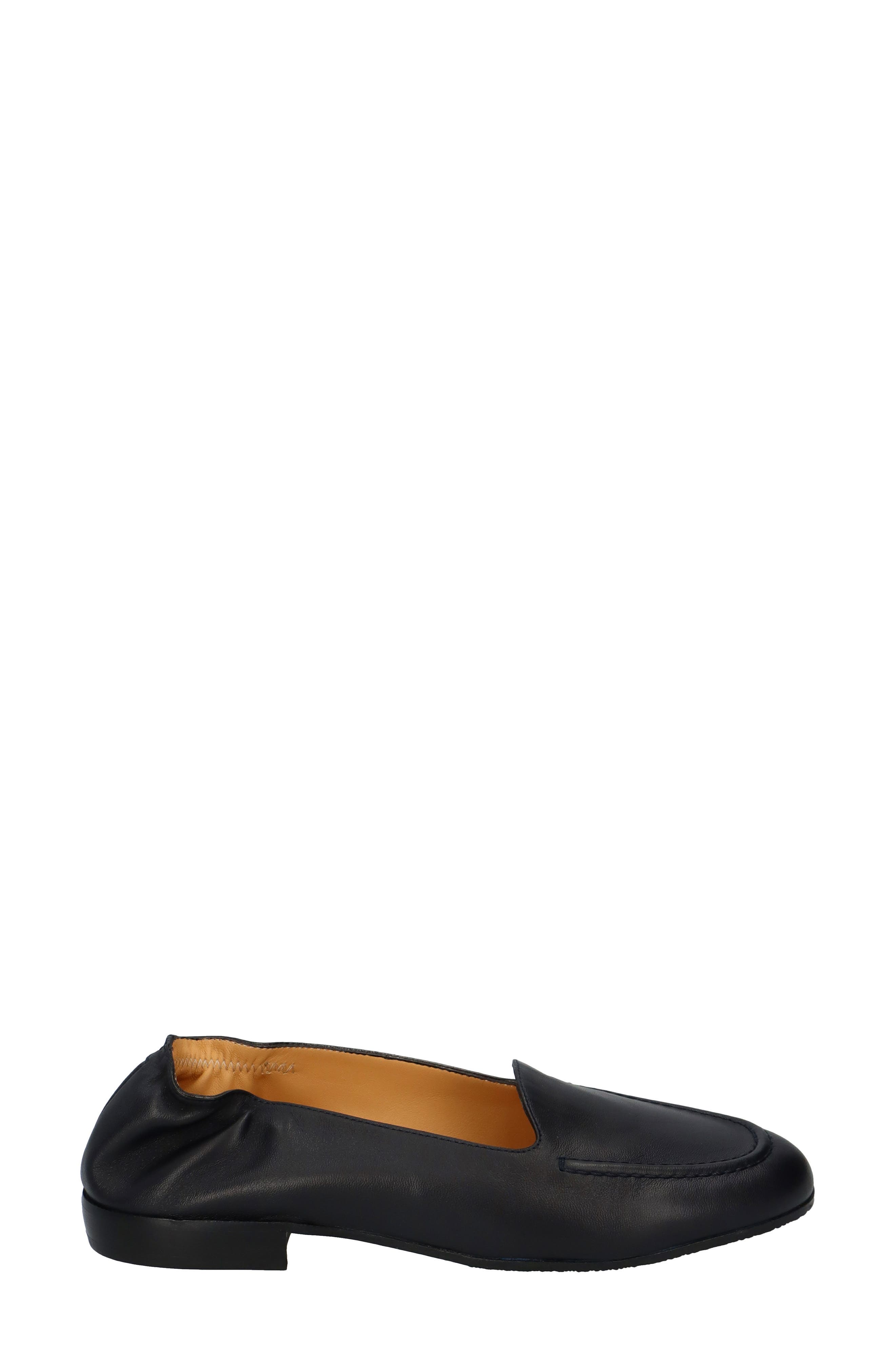 Ruched Leather Loafer, Alternate, color, NAVY