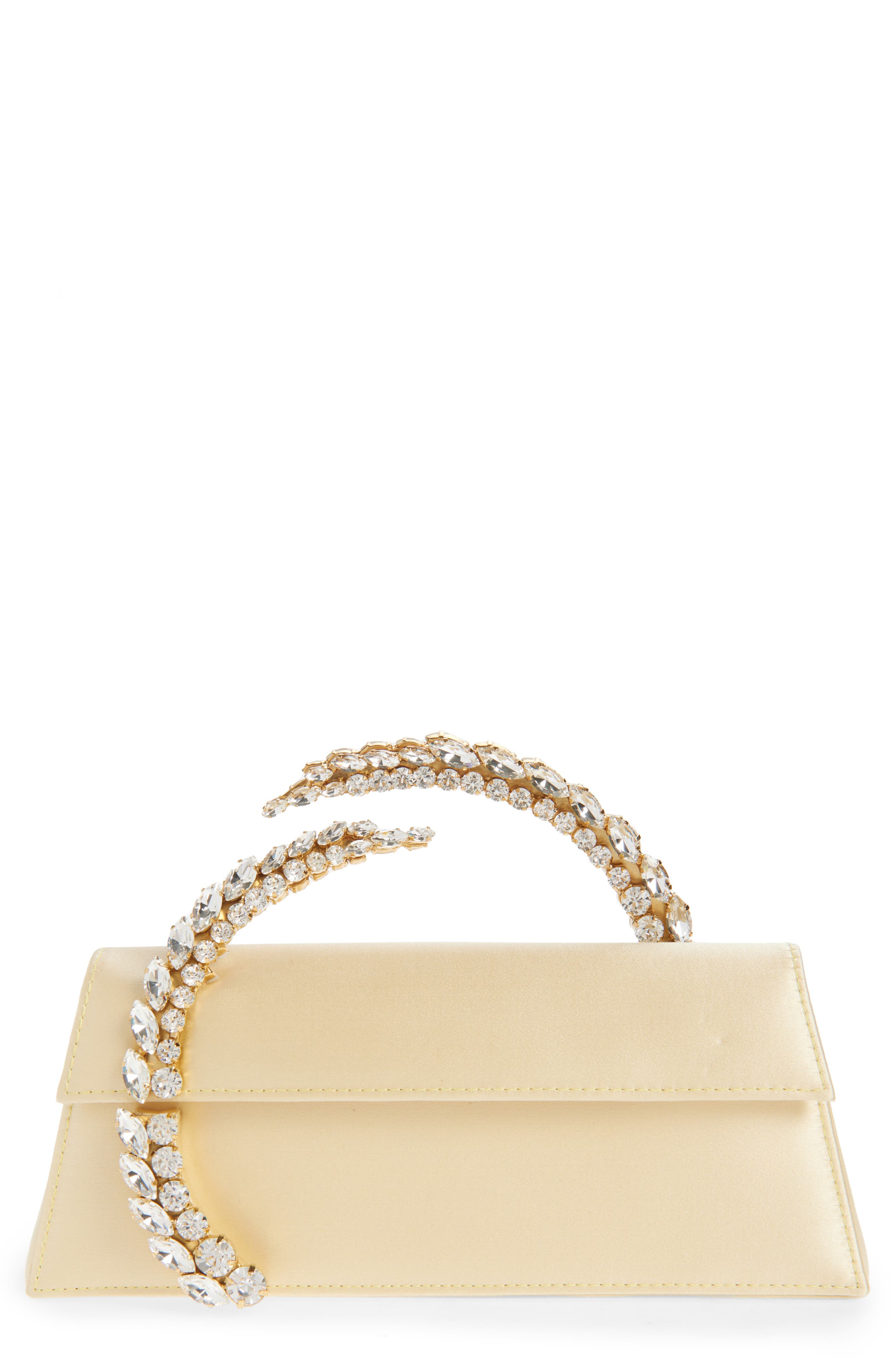 L’alingi Karma Crystal Handle Satin Clutch, Main, color, Butter Yellow