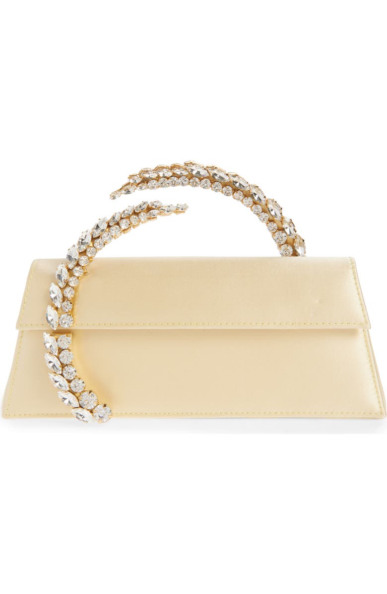 L’alingi Karma Crystal Handle Satin Clutch, Main, color, Butter Yellow