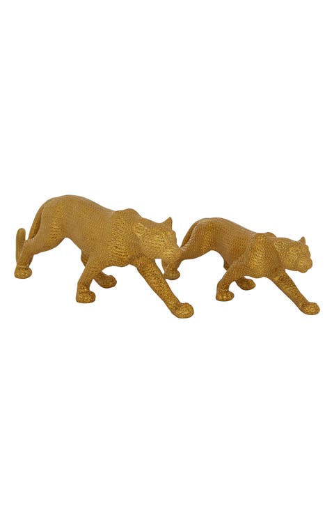 Goldtone Polystone Glam Leopard Sculpture - Set of 2