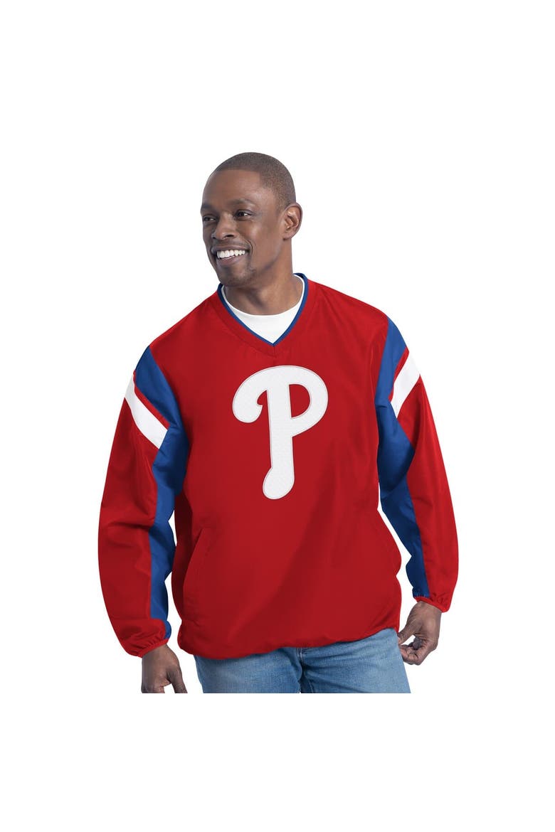 Men's G-III Sports by Carl Banks Red Philadelphia Phillies Double Coverage V-Neck Pullover, Main, color, Red