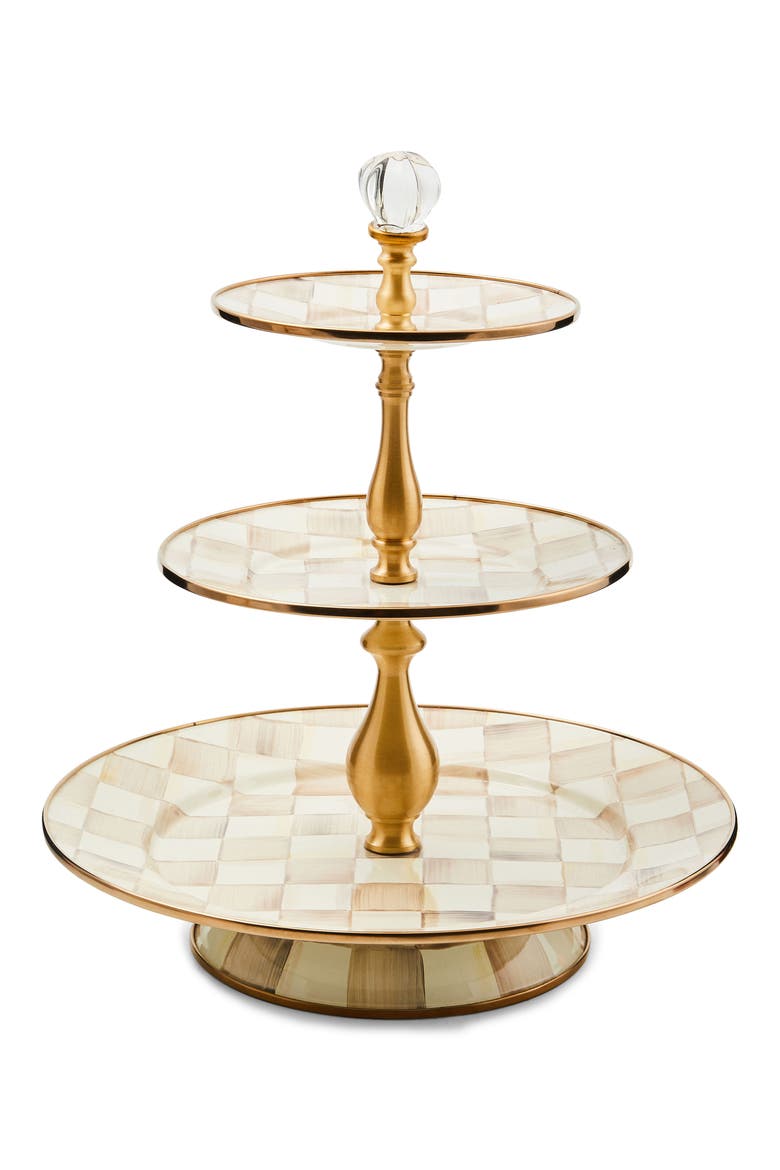 Mocha Check Three Tier Sweet Stand, Main, color, MOCHA