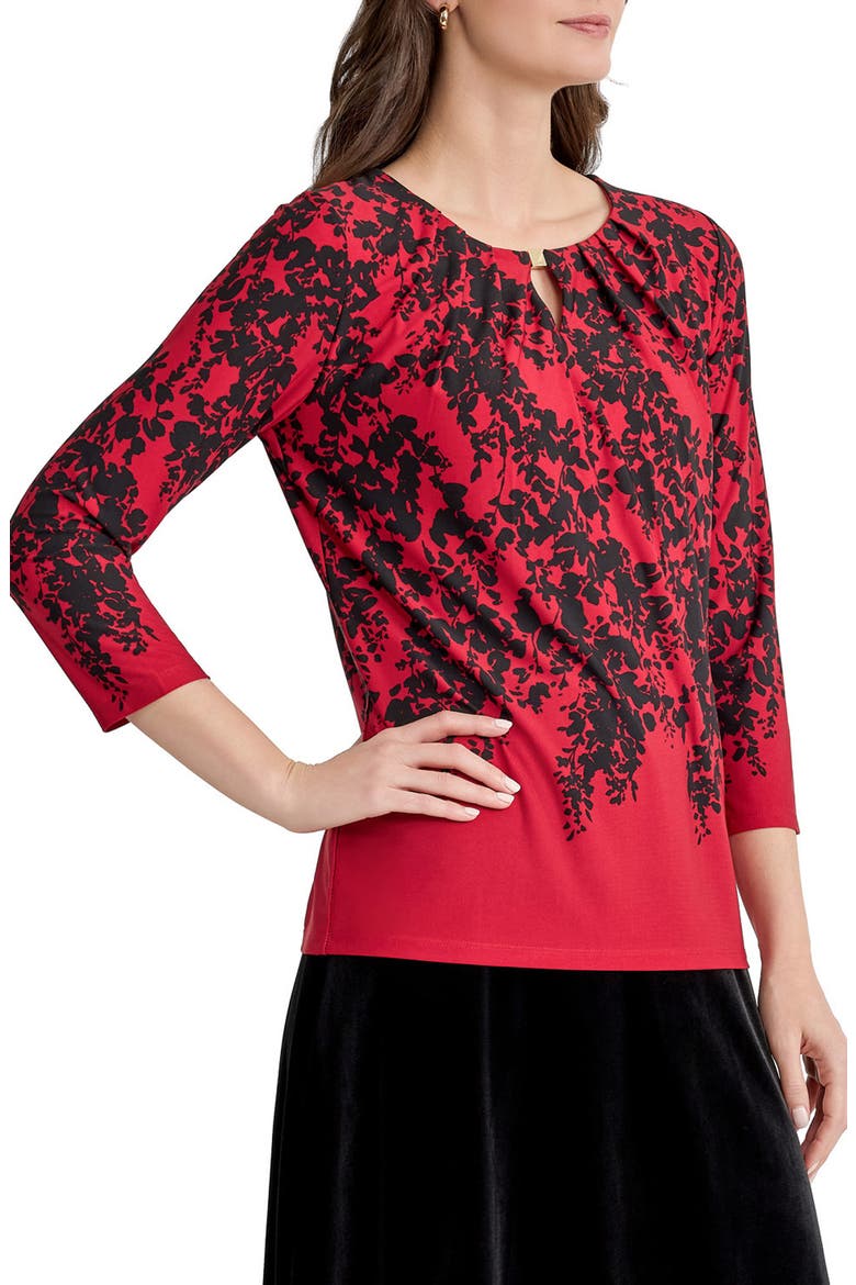 Pleated Keyhole Top, Alternate, color, FIRE RED MULTI