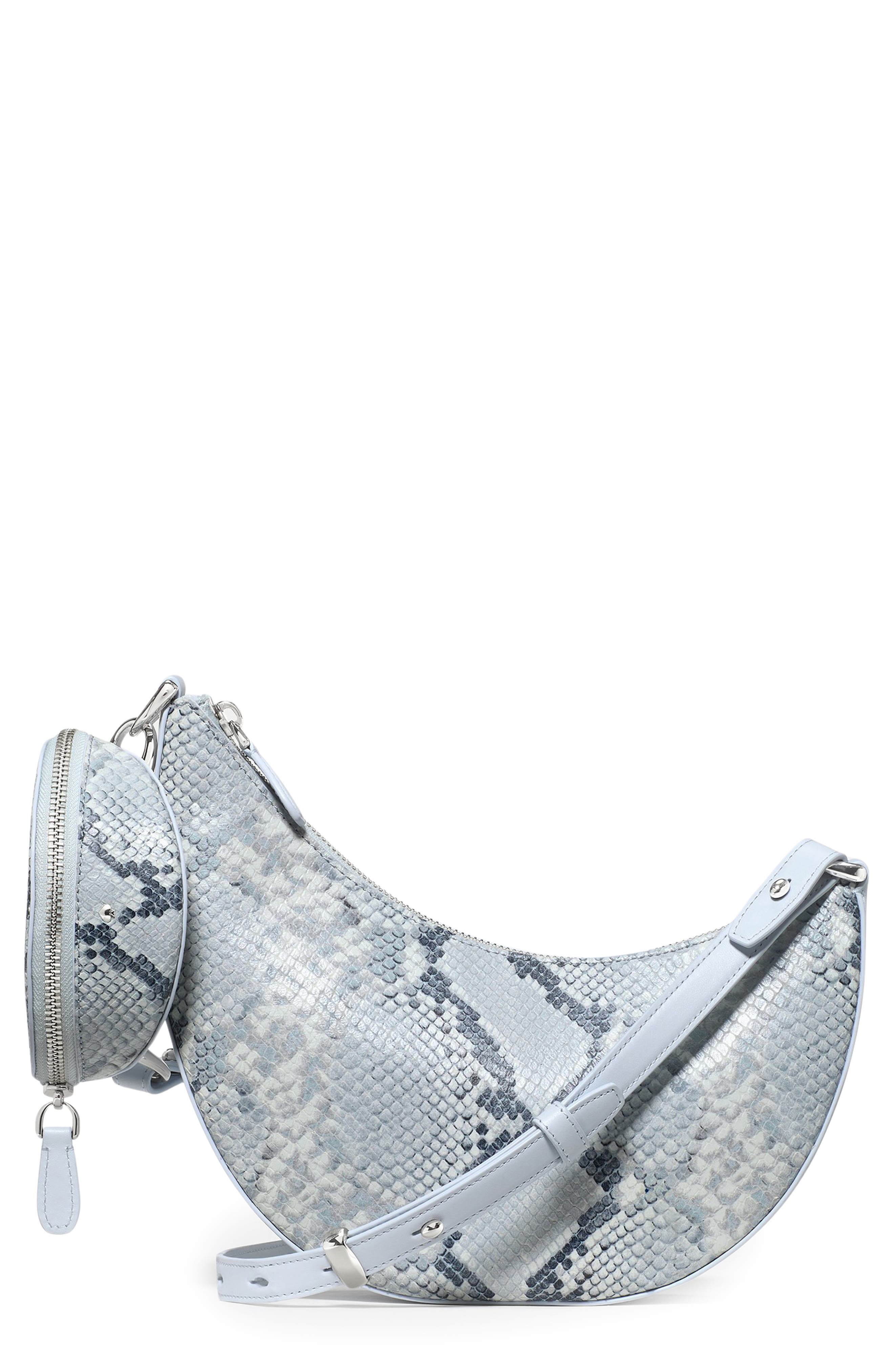 Kate Spade New York duo snakeskin embossed leather crossbody bag, Main, color, Pale Sapphirine