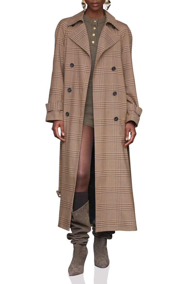 Oversized Plaid Maxi Trench Coat, Main, color, BROWN PLAID