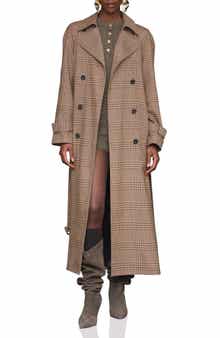 Avec Les Filles Oversized Plaid Maxi Trench Coat