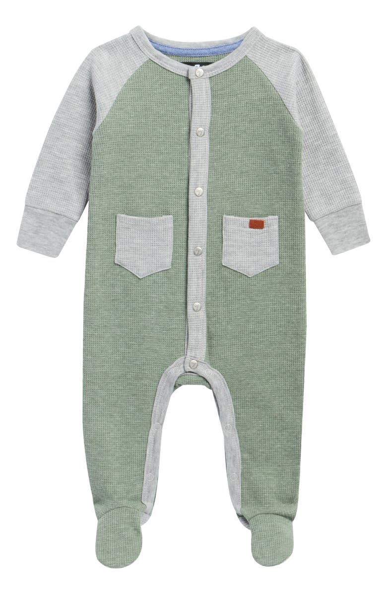 7 For All Mankind Colorblock Waffle Knit Footie, Main, color, Sage