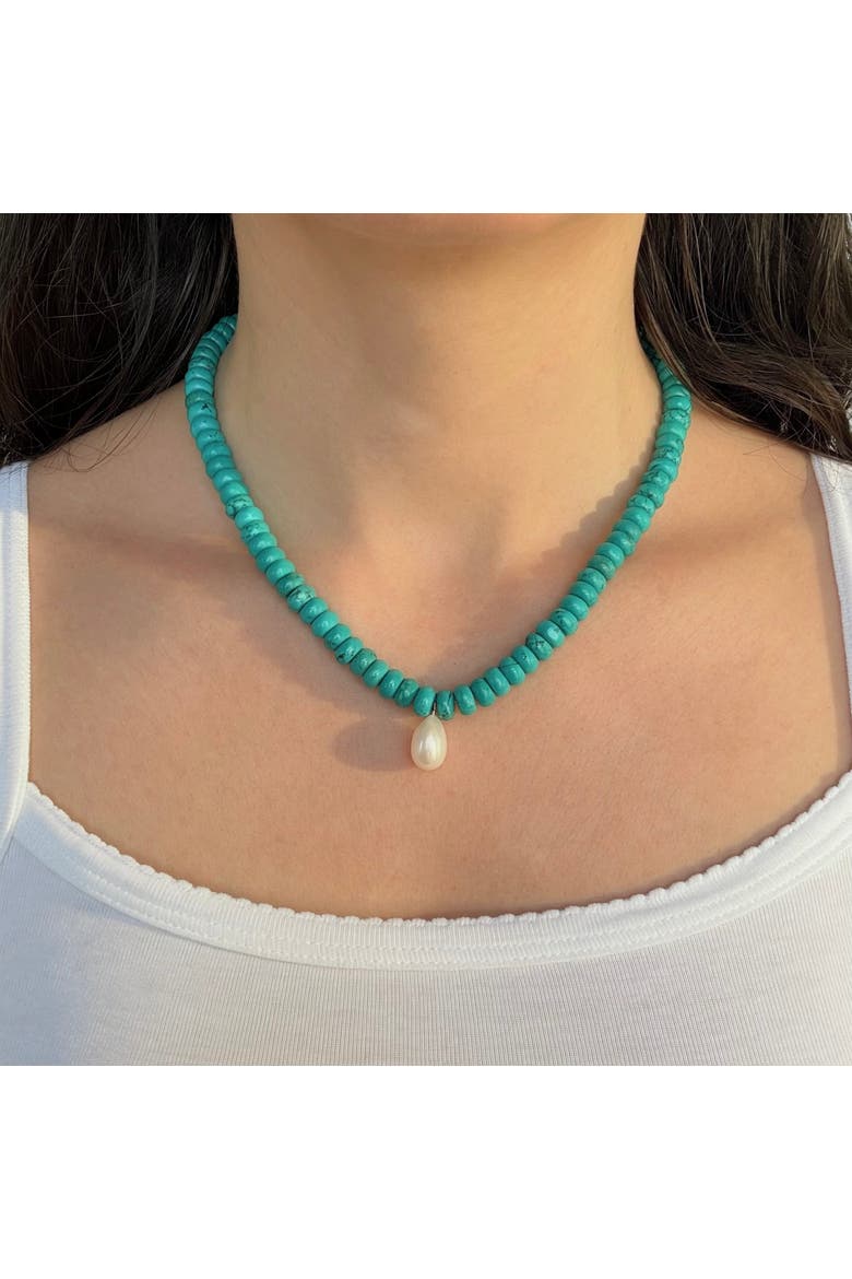 The Livia Turquoise And Pearl Necklace, Alternate, color, Blue, Green