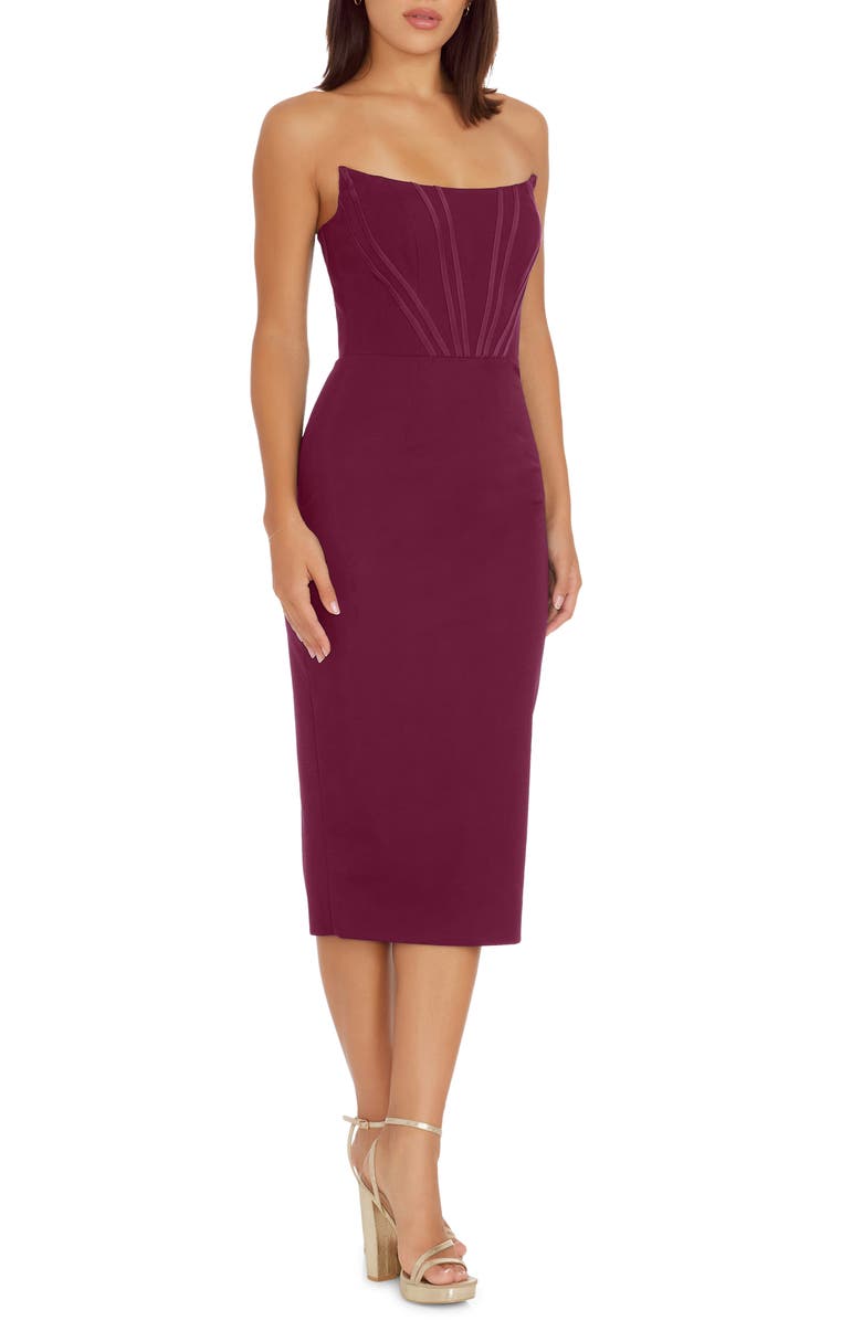 Dress the Population Cosette Strapless Corset Dress, Alternate, color, Burgundy