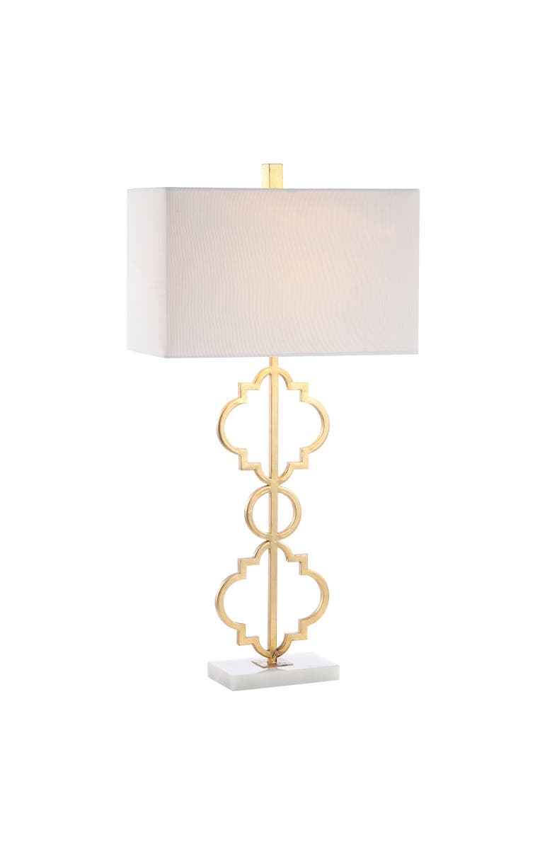 JONATHAN Y Selina Iron Ogee Trellis Modern LED Table Lamp, Main, color, Gold Leaf
