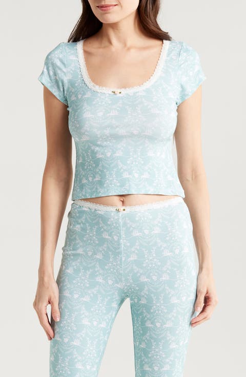 Lace Trim Stretch Modal Crop Top (Regular & Plus)