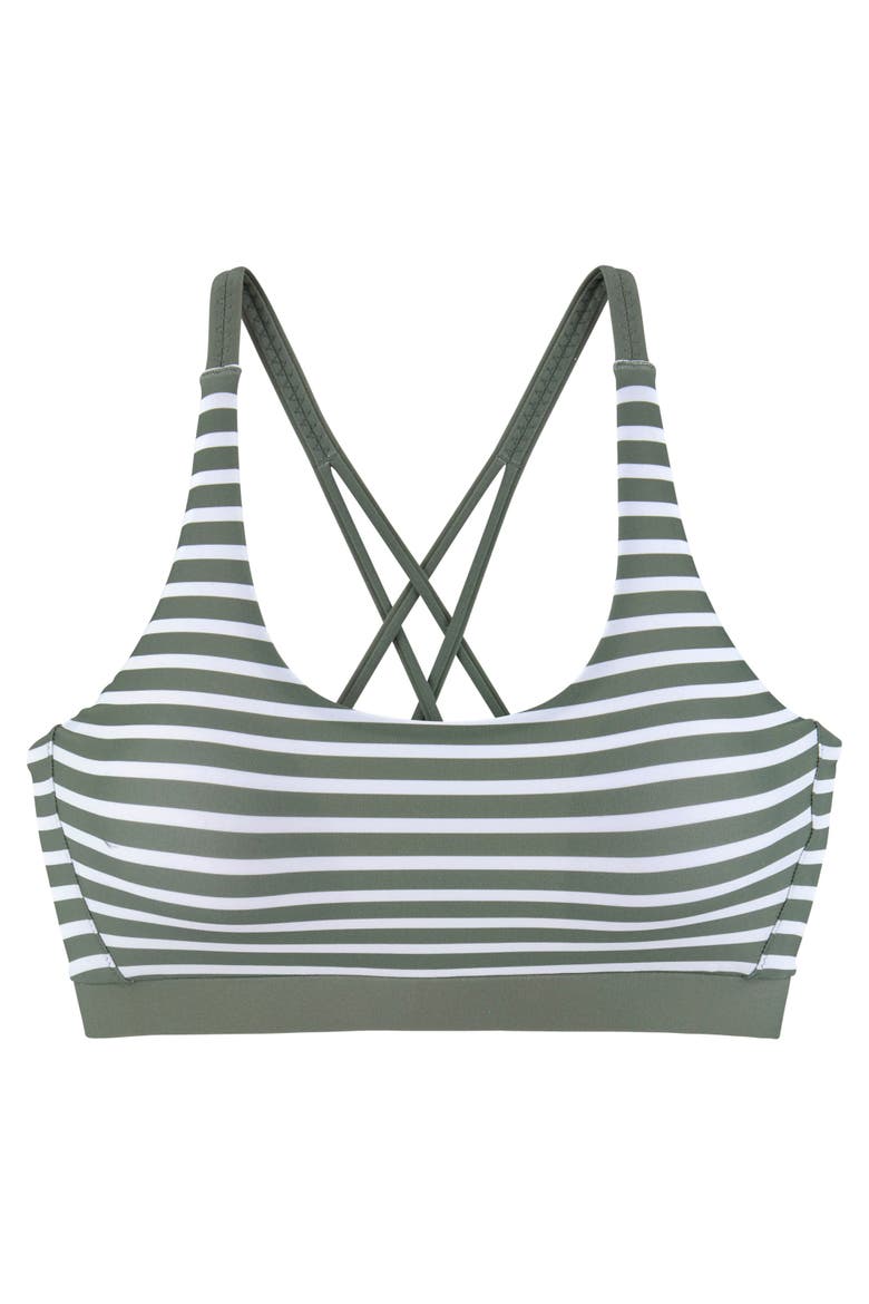 Cross Back Scoop Bikini Top bra-sized, Alternate, color, Olive Stripe