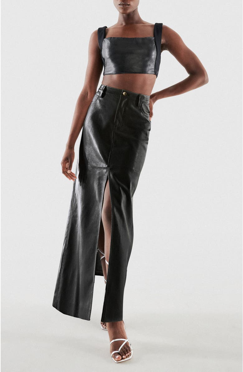 AS by DF Imogen Recycled Leather Skirt, Main, color, Black