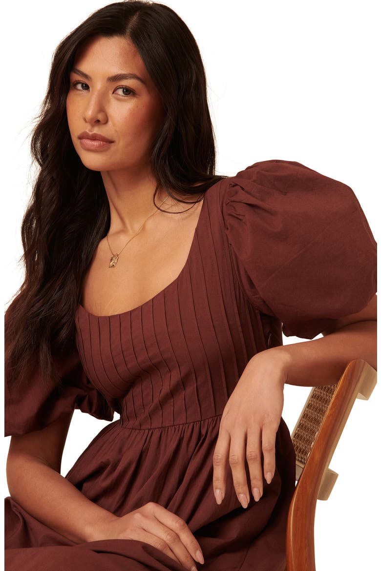 Mimi Puff Sleeve Midi Dress, Alternate, color, MEDIUM BROWN