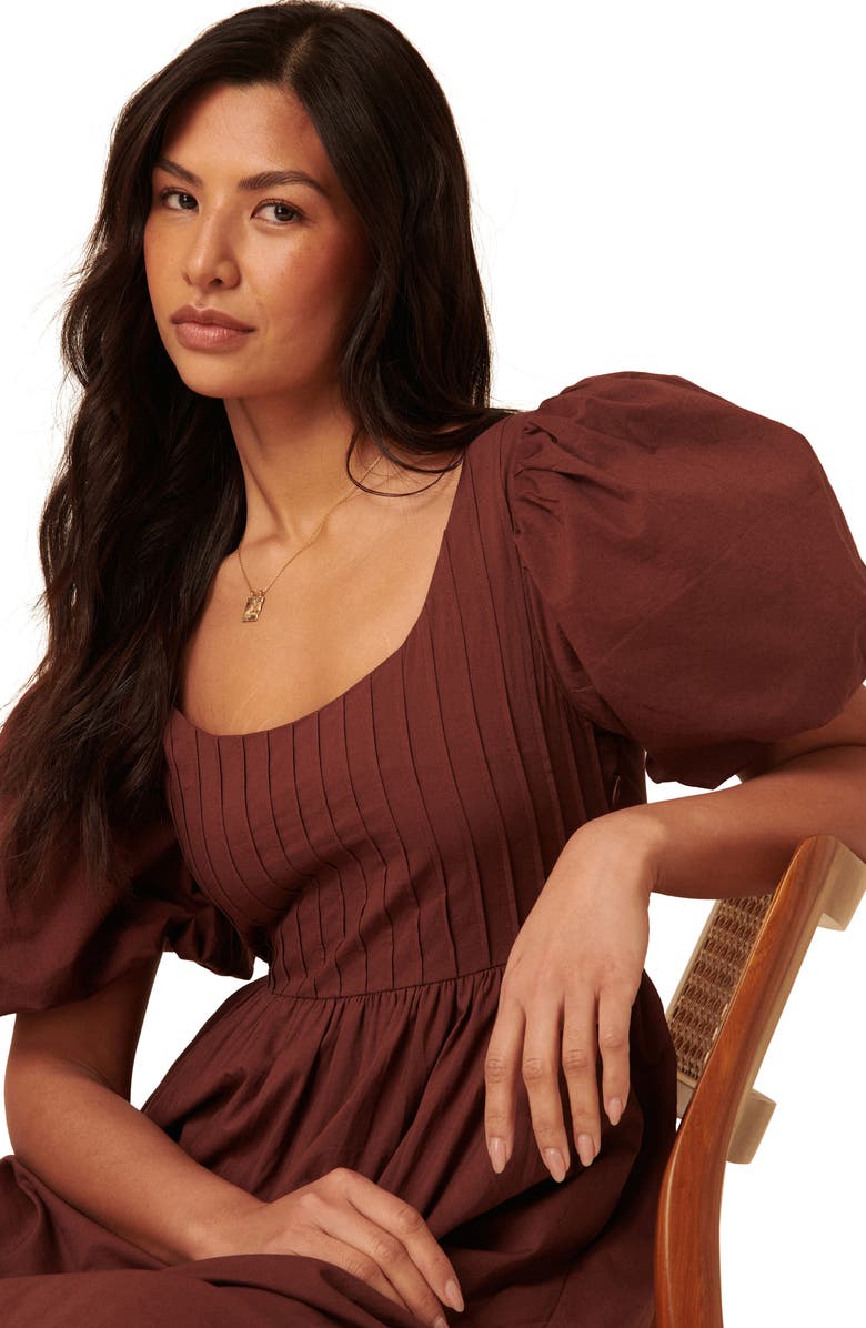 Nobody's Child Mimi Puff Sleeve Midi Dress, Alternate, color, Medium Brown