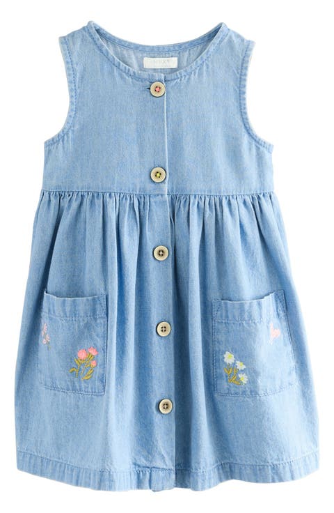Kids' Floral Embroidered Sleeveless Denim Dress (Baby, Toddler & Little Kid)