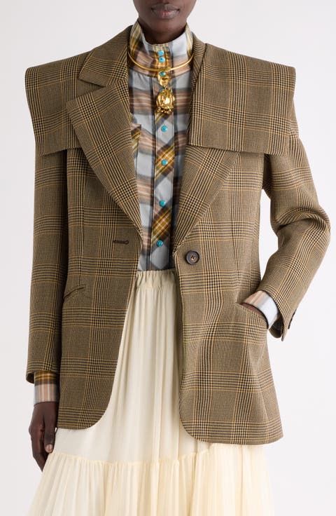 Prince of Wales Check Wool Crêpe Blazer