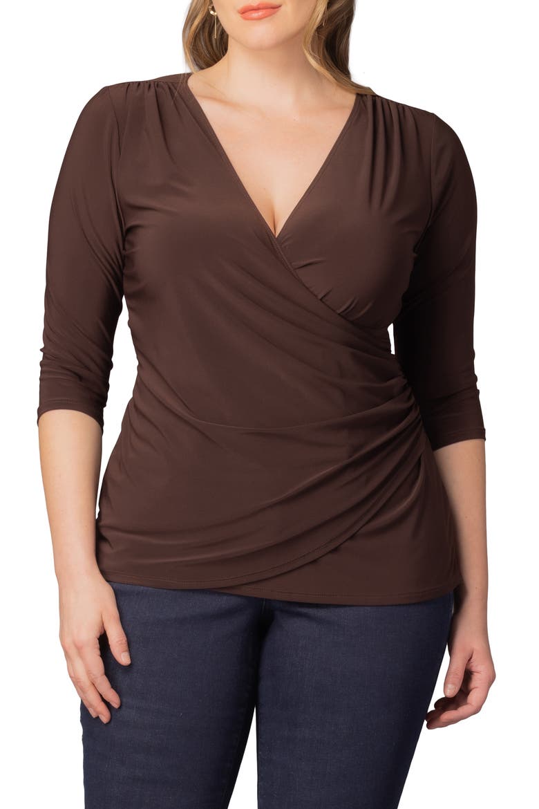 Faux Wrap Top, Main, color, CHOCOLATE