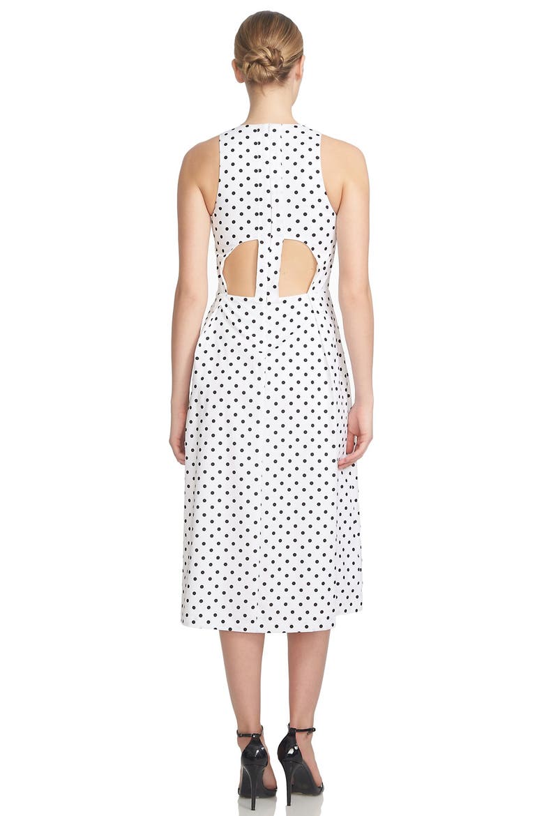 Polka Dot Cutout Fit & Flare Midi Dress, Alternate, color, CLOUD
