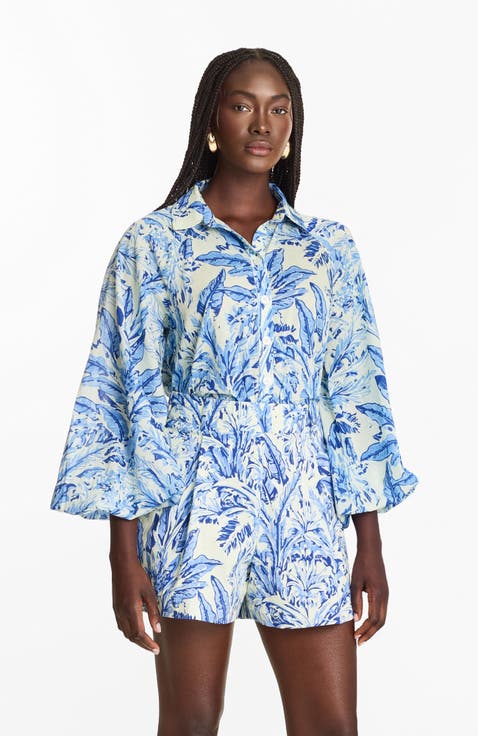Nora Cotton Voile Blouse Toile Blu