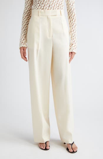 Shop Rohe Róhe Virgin Wool Wide Leg Pants In Off-white