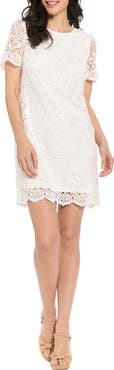 London Times Scalloped Lace Shift Dress