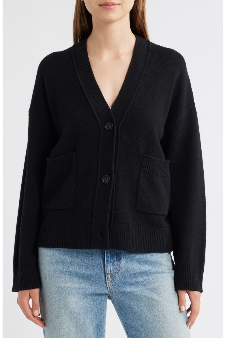 Lindi Cotton, Wool & Cashmere Cardigan, Alternate, color, BLACK