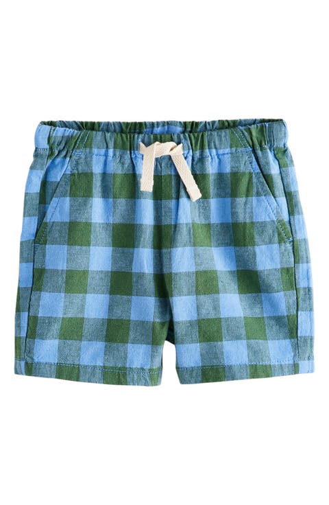 Kids' Gingham Check Linen & Cotton Pull-On Shorts