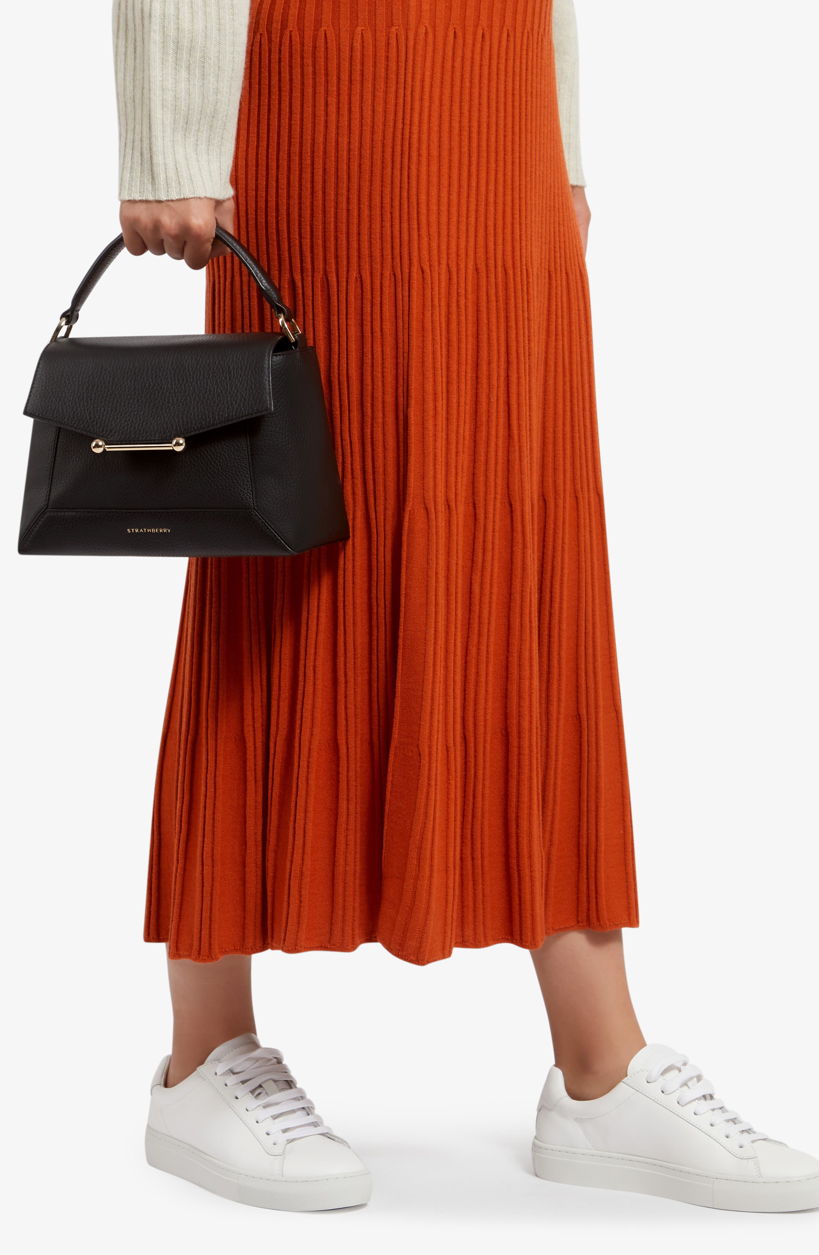 Strathberry Mosaic Leather Top Handle Bag, Alternate, color, Black