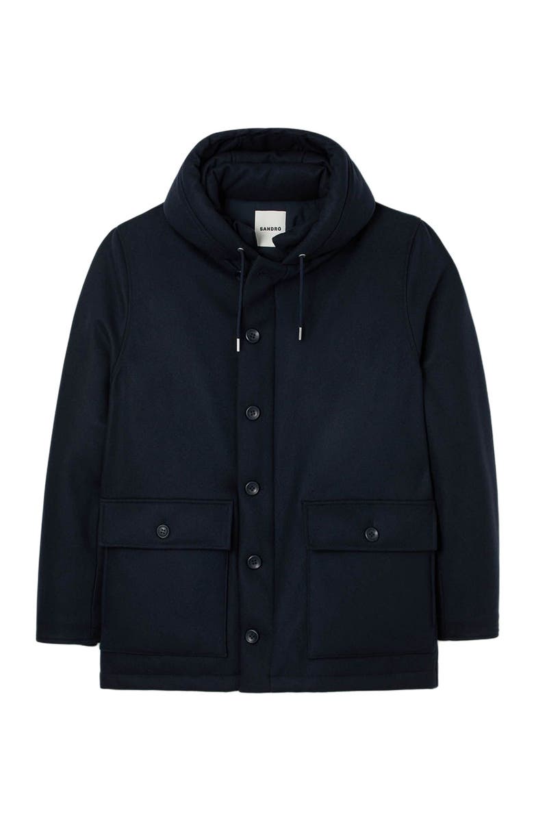SANDRO Hooded wool parka, Alternate, color, Navy Blue