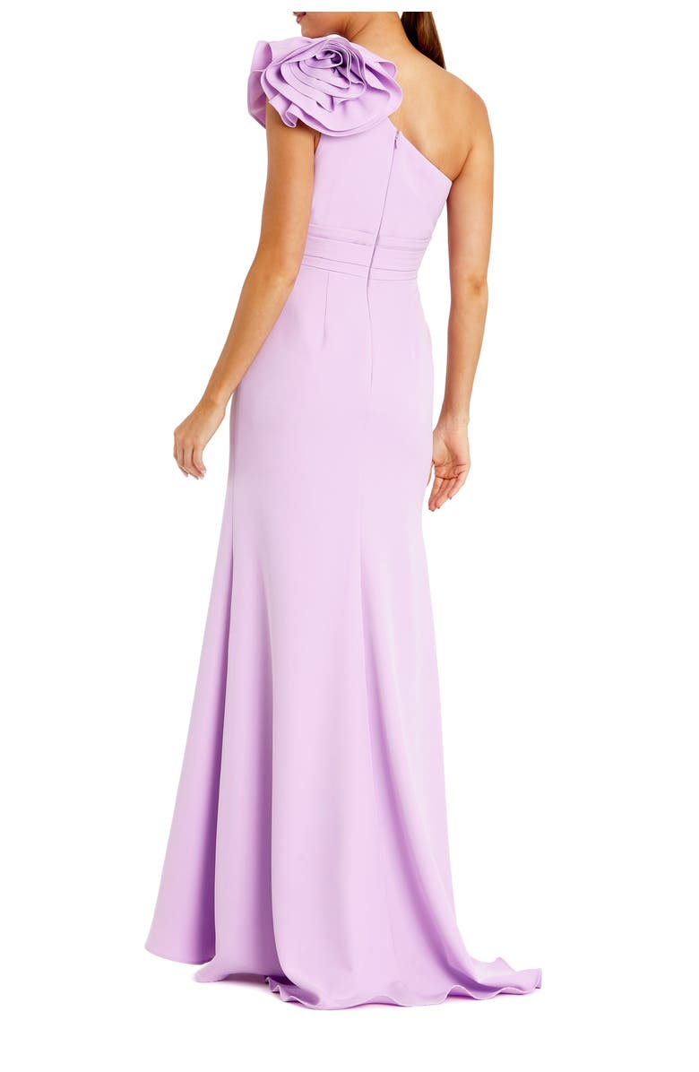 Mac Duggal Crepe One Shoulder Gown With 3D Flower, Alternate, color, Lilac