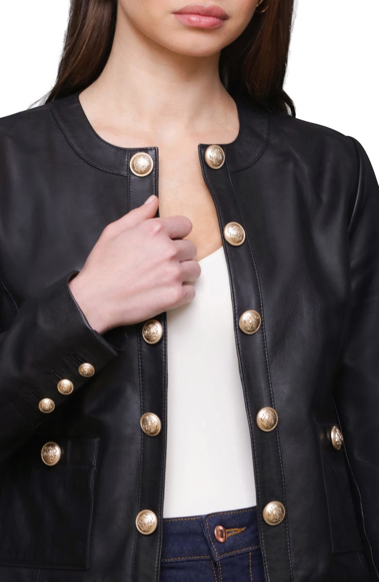 Bagatelle Genuine Leather Collarless Lady Jacket, Alternate, color, Black