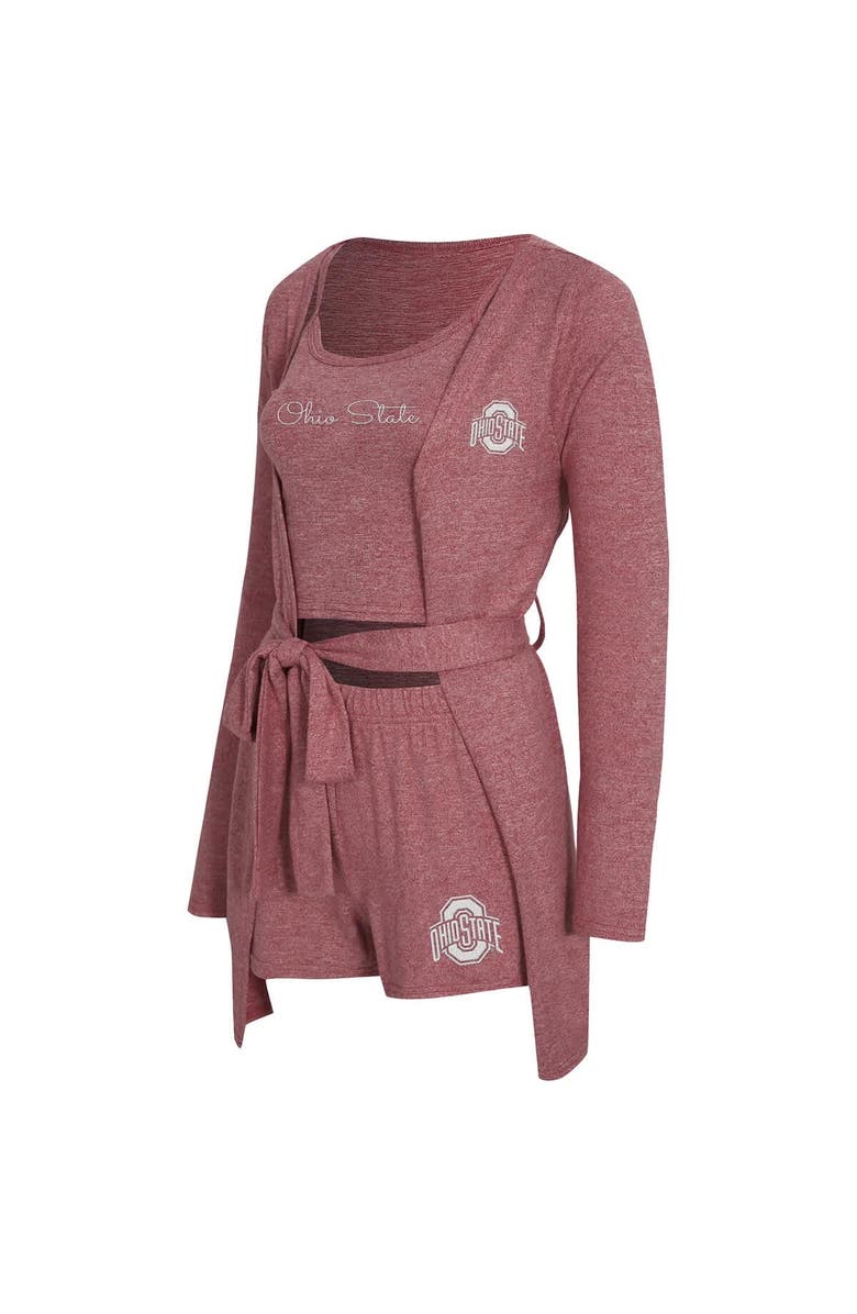 CONCEPTS SPORT Women's Concepts Sport Heather Scarlet Ohio State Buckeyes Rigor Three-Piece Tank, Short & Robe Set, Alternate, color, 