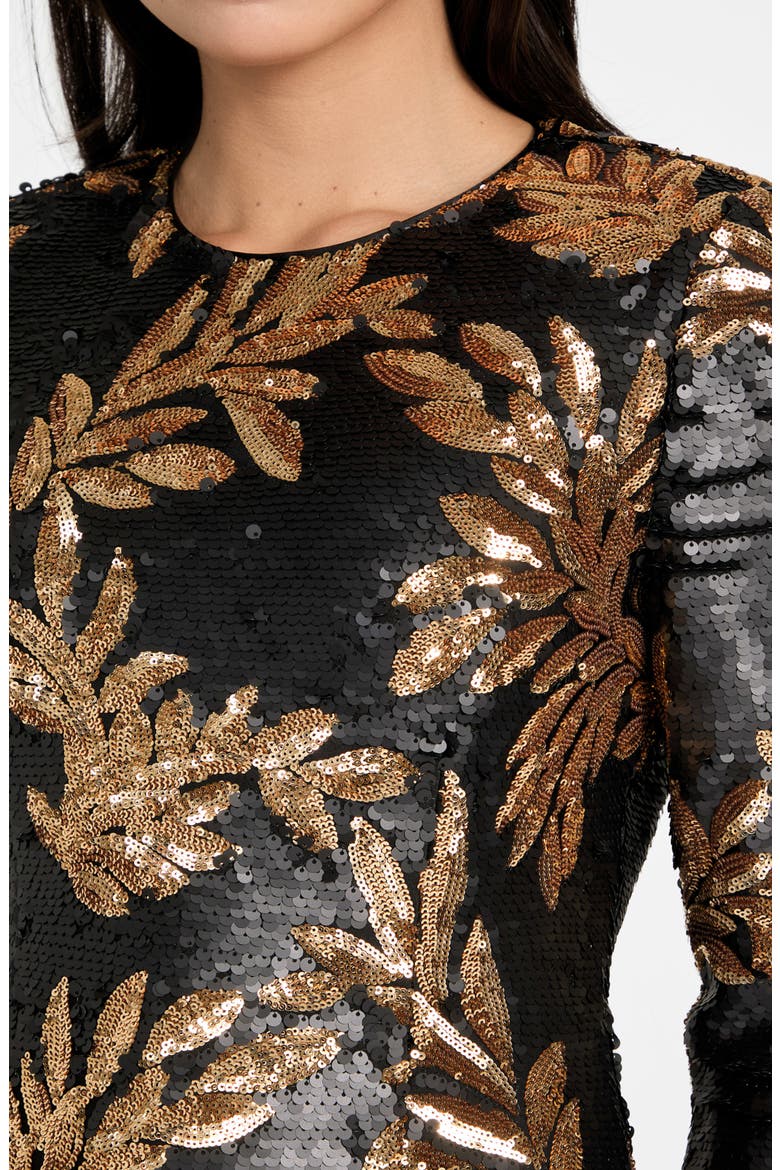 Daisy Sequin Long Sleeve Minidress, Alternate, color, BLACK/ GOLD