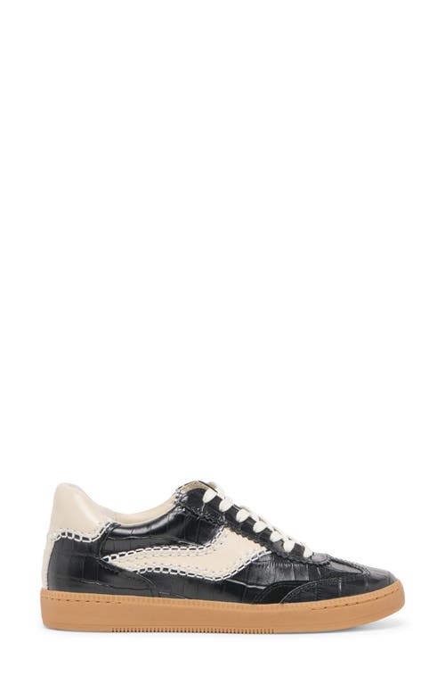 Dolce Vita Notice Stitch Sneakers Noir Croco Embossed Leather In Black