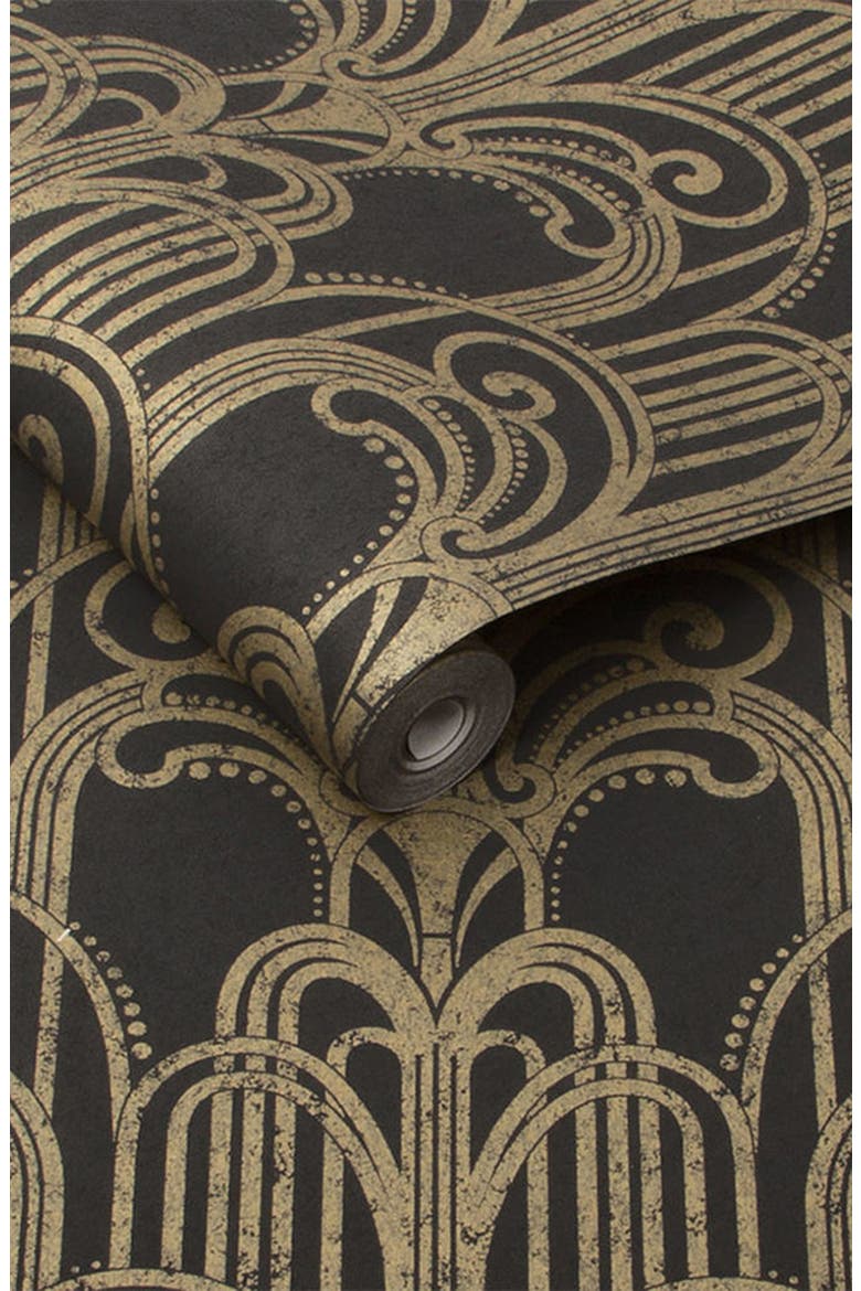 Art Deco Black & Gold Removable Wallpaper, Alternate, color, BLACK/ GOLD