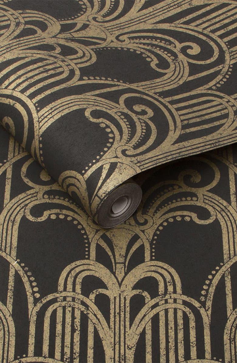 GRAHAM AND BROWN Art Deco Black & Gold Removable Wallpaper, Alternate, color, 
