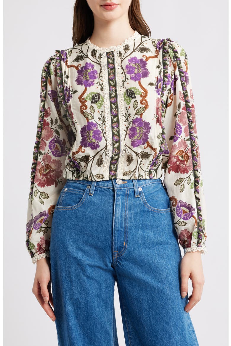 Rococo Floral Lace Trim Blouse, Main, color, ROCOCO FLOWERS CREAM