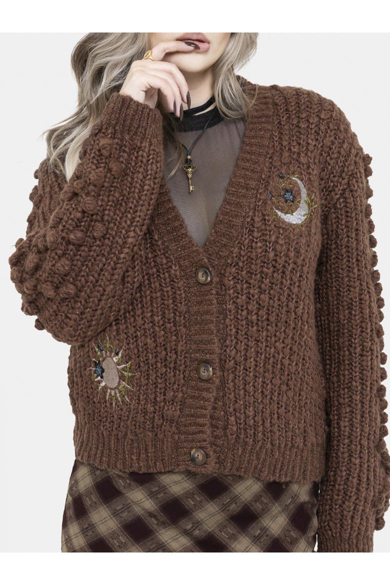 Isla Chunky Embroidered Knit Cardigan, Alternate, color, Brown